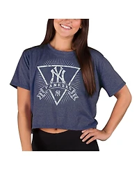Concepts Sport Women's Heather Navy New York Yankees Distressed Quest Boxy Cropped Top