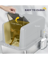 PawHut 2 in 1 Stainless Steel Cat Litter Box with Removable Lid,