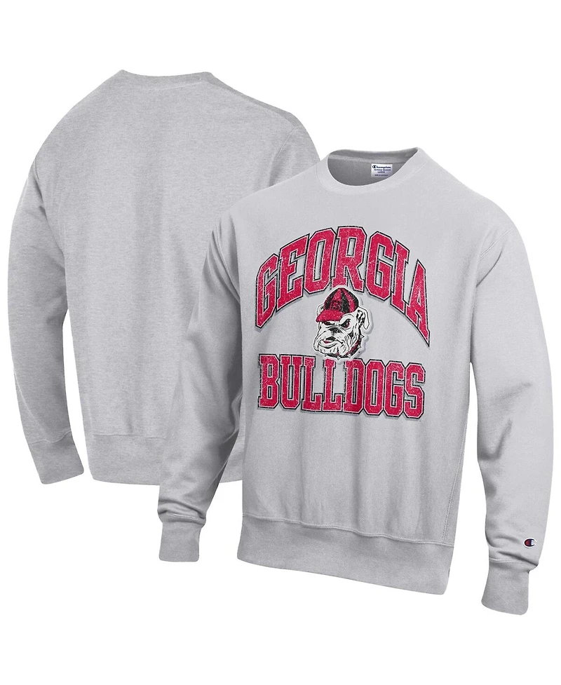 Champion Men's Gray Georgia Bulldogs Distressed Arch Over Logo Reverse Weave Crew Neck Sweatshirt