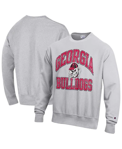 Champion Men's Gray Georgia Bulldogs Distressed Arch Over Logo Reverse Weave Crew Neck Sweatshirt