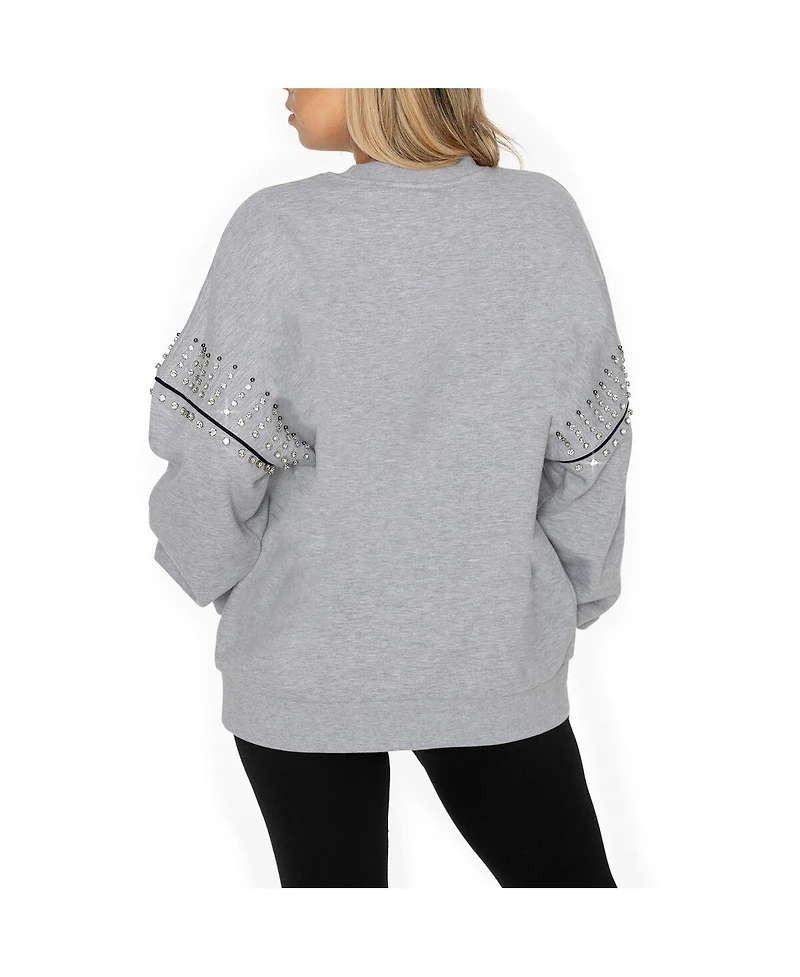 Gameday Couture Women's Ash Las Vegas Raiders Rhinestone Drop Shoulder Oversized Fleece Pullover Sweatshirt
