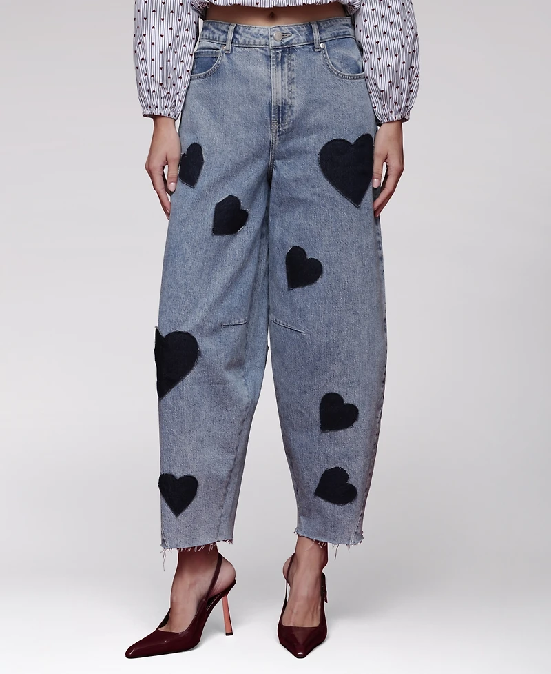 Avec Les Filles Women's Heart Print Barrel Jeans