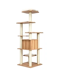 Sugift 7-Layer Wooden Cat Tree Tall Cat Tower with Sisal Posts and Condo