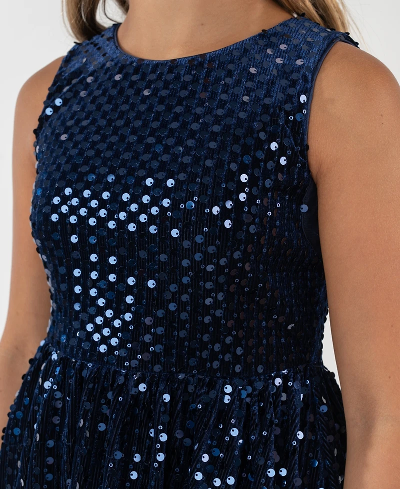 Rare Editions Girls 7-16 Sequin Velvet Sleeveless Dress