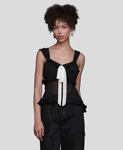 Avec Les Filles Women's Bow Detail Ruffle Top