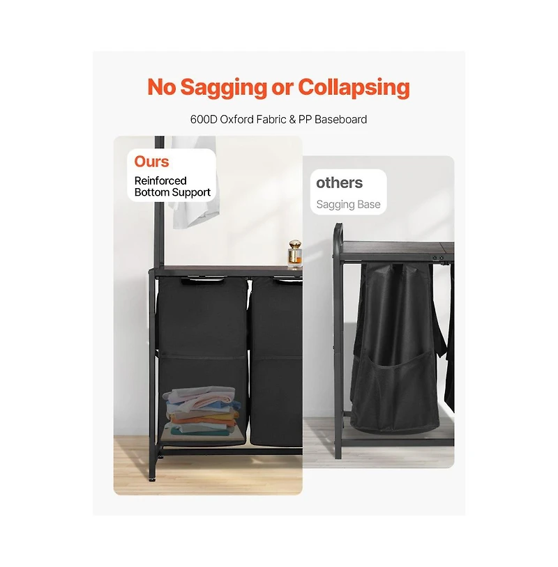 Slickblue Laundry Hamper with 3 Tiers, 2 Compartments, and Storage Rack