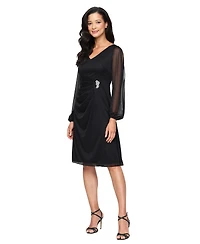 Sl Fashions Women's Glittered Illusion-Sleeve Dress