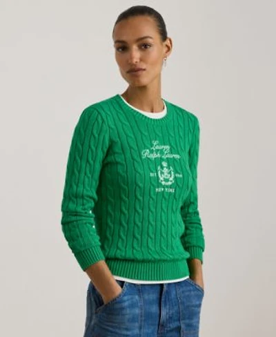 Lauren Ralph Lauren Womens Embroidered Crest Cable Knit Sweater