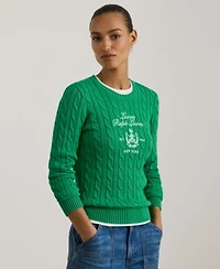 Lauren Ralph Lauren Womens Embroidered Crest Cable Knit Sweater