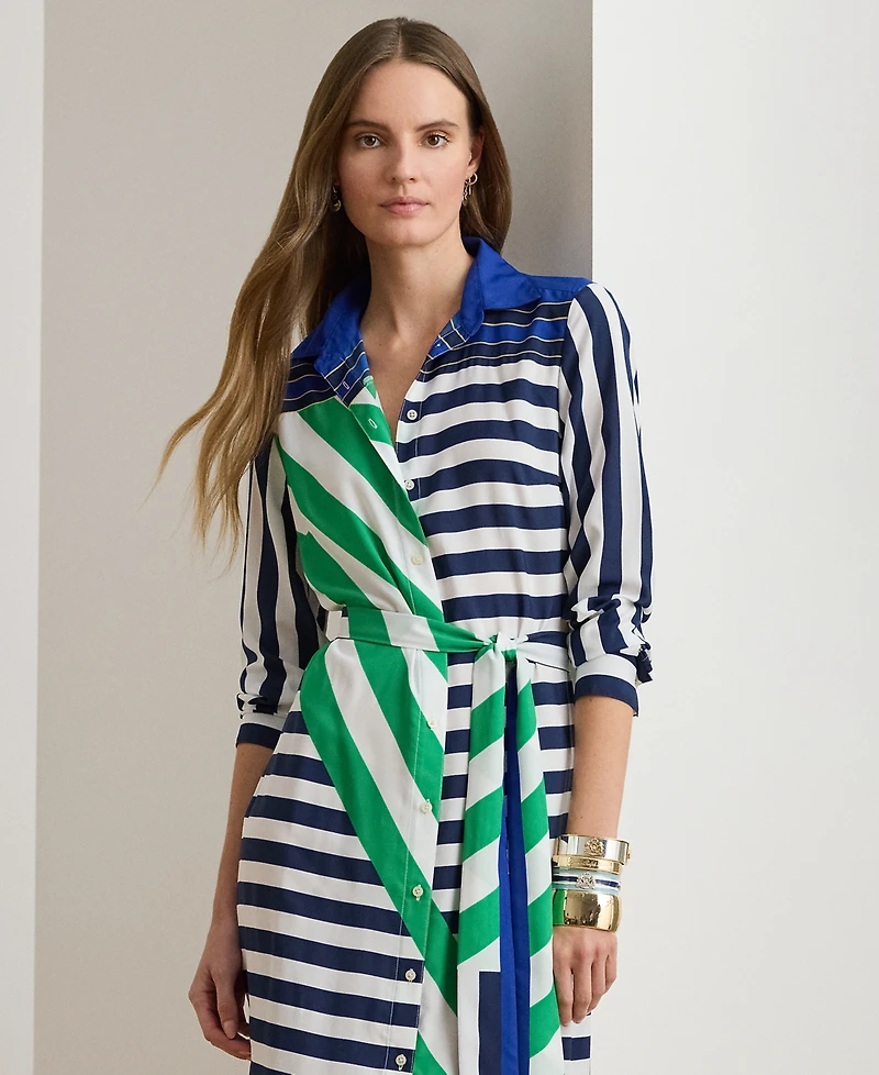 Lauren Ralph Petite Striped Point Collar Shirtdress