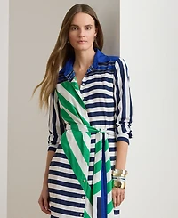 Lauren Ralph Petite Striped Point Collar Shirtdress