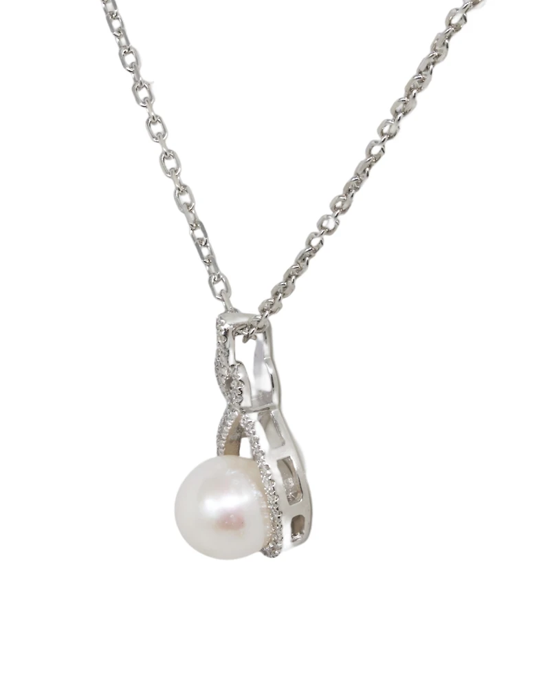 Macy's Freshwater Pearl (7mm) Diamond (1/10 ct. t.w.) Pendant Necklace in Sterling Silver