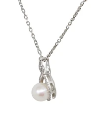 Macy's Freshwater Pearl (7mm) Diamond (1/10 ct. t.w.) Pendant Necklace in Sterling Silver