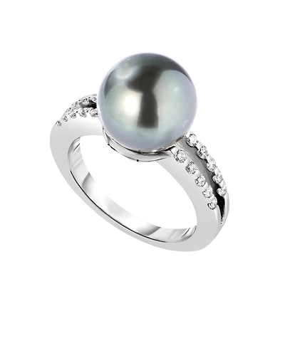 Macy's Tahitian Cultivated Pearl (10mm) and Diamond (1/4 ct. t.w.) Ring in 14K White Gold