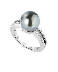 Macy's Tahitian Cultivated Pearl (10mm) and Diamond (1/4 ct. t.w.) Ring in 14K White Gold