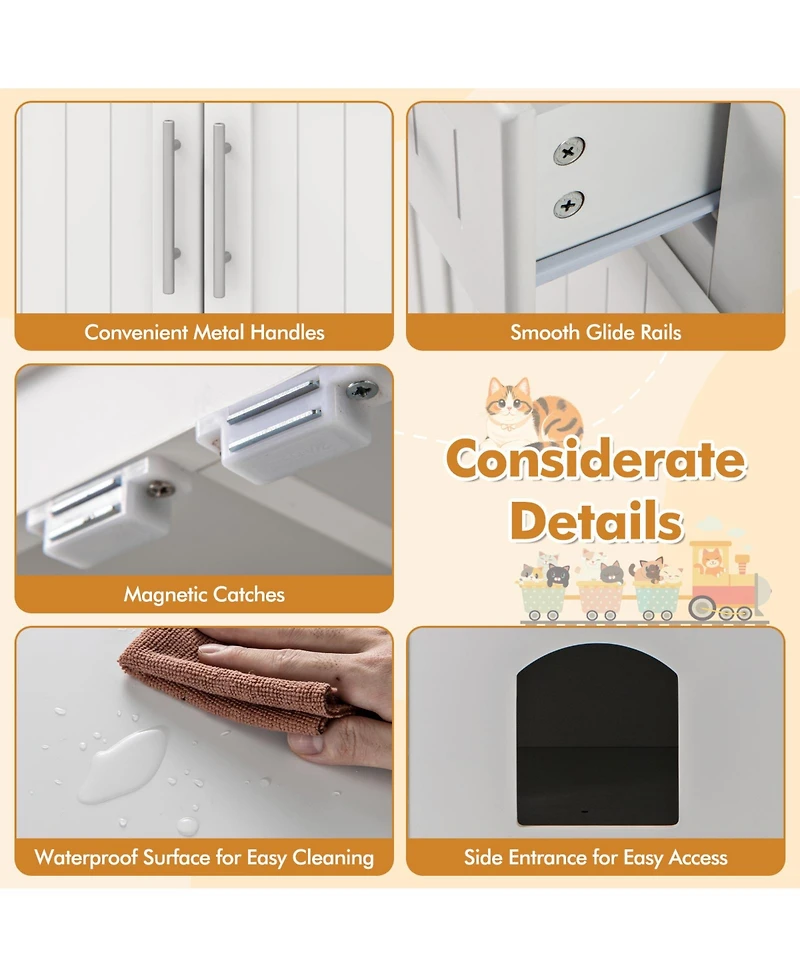 Gymax Cat Litter Box Enclosure w/ 2 Drawers Double Doors Anti-Toppling Devices