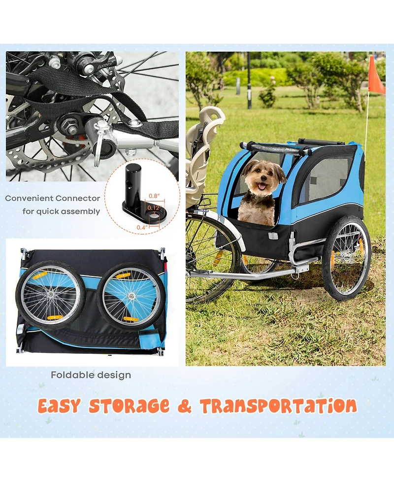 Sugift Dog Bike Trailer Foldable Pet Cart with 3 Entrances for Travel-Blue