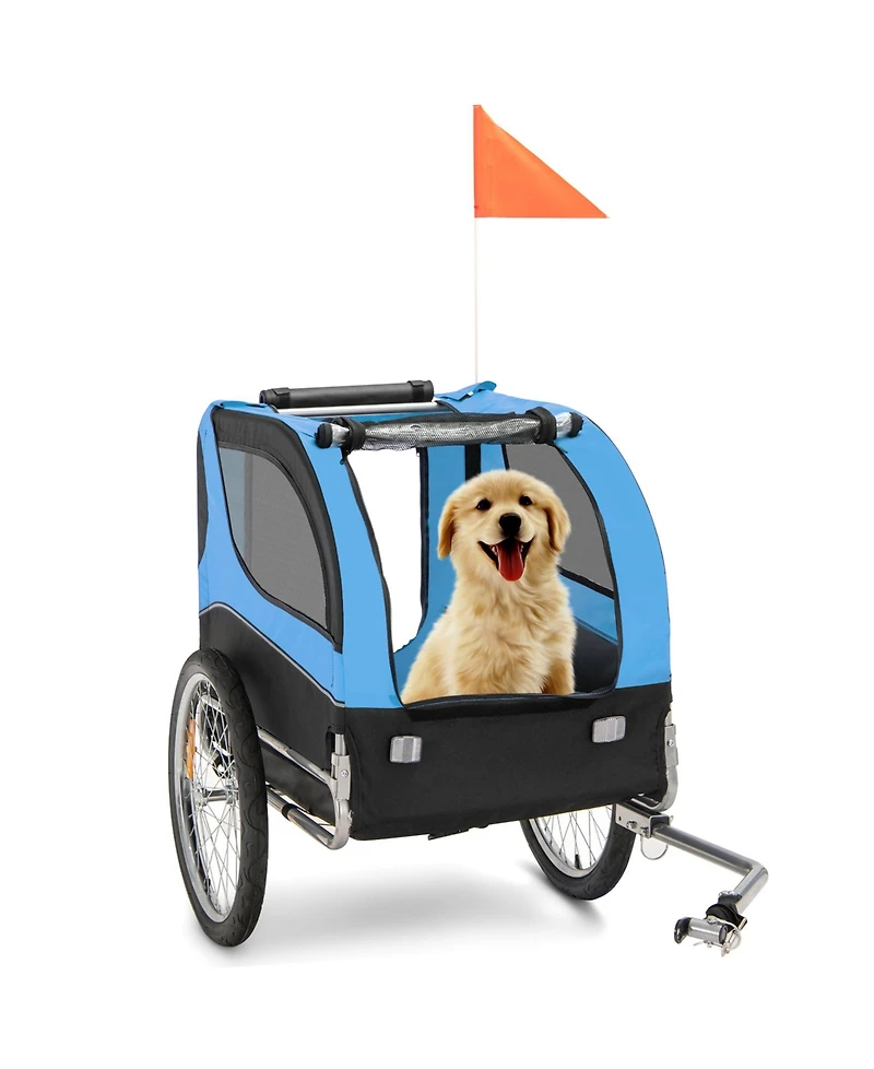 Sugift Dog Bike Trailer Foldable Pet Cart with 3 Entrances for Travel-Blue