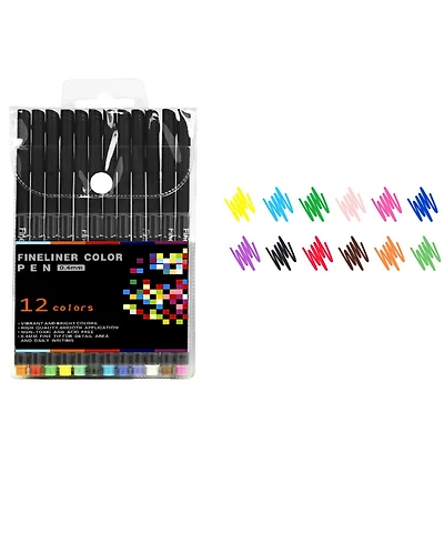 Htutwoo 12 Colors Fineliner Pens Set, 0.4mm Fine Point Colored Pens for Journaling, Doodling, Drawing, Note Taking and Adult Coloring