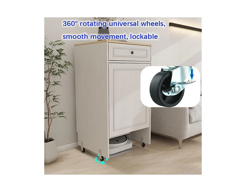 Casainc Robot Vacuum Stand Cabinet with Wheels, Storage Rack with Doors and Drawers, Side Table for Home or Office