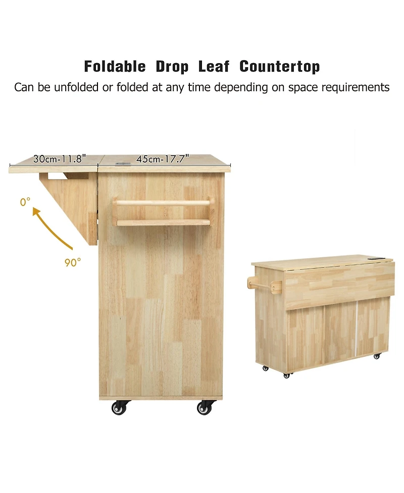 Casainc 53.2" 3D Woven Checkerboard Kitchen Island with Drop Leaf, Rolling Cart, Power Outlet, 3 Drawers and 2 Cabinets