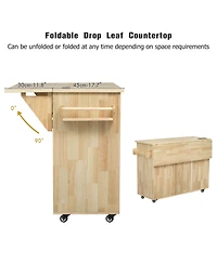 Casainc 53.2" 3D Woven Checkerboard Kitchen Island with Drop Leaf, Rolling Cart, Power Outlet, 3 Drawers and 2 Cabinets