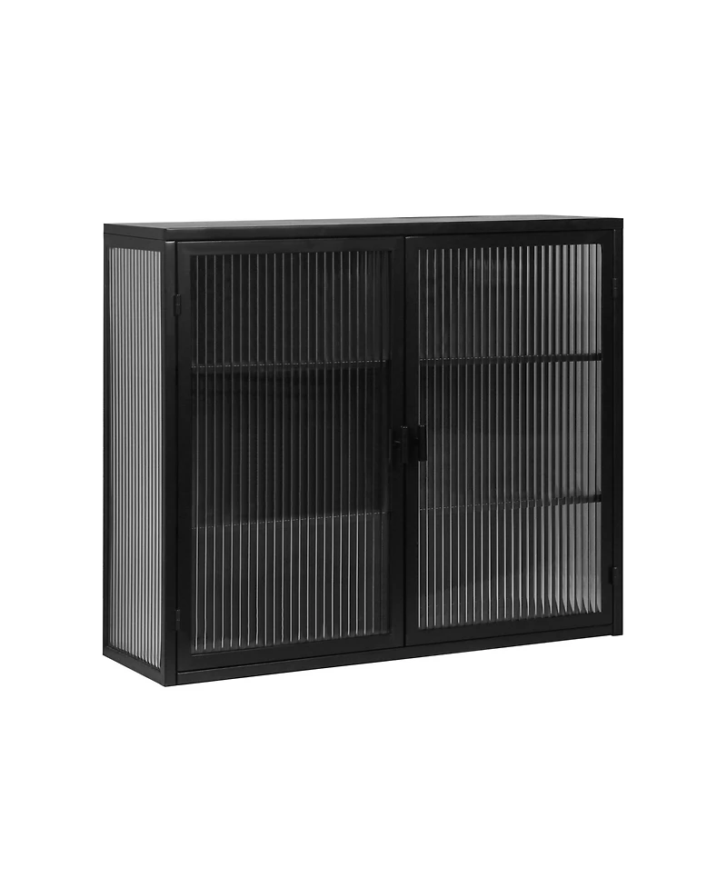 Casainc 27.56" Two-Door Wall Cabinet with Glass Doors and Three-Tier Storage for Entryway, Living Room, or Bathroom