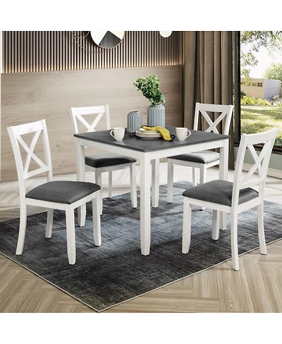 Maison Boucle 5-Piece Dining Table Set for 4 with Upholstered Chairs, White Frame Grey Top Table Set for Kitchen or Small Apartment-
