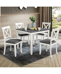 Maison Boucle 5-Piece Dining Table Set for 4 with Upholstered Chairs, White Frame Grey Top Table Set for Kitchen or Small Apartment-
