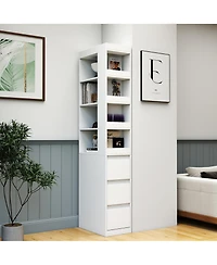 sumyeg 70.87" H Display Storage Cabinet with 4-Tier Shelves, 3 Side Drawers, and 4 Small Display Shelves for Home