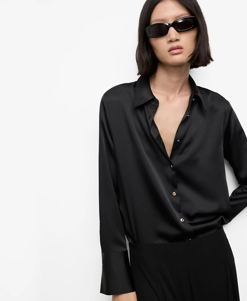 Mango Women's Satin Finish Flowy Shirt