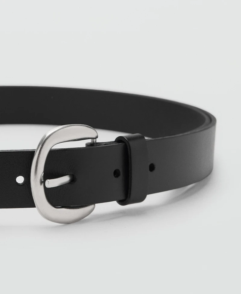Mango Women's Rounded Buckle Leather Belt