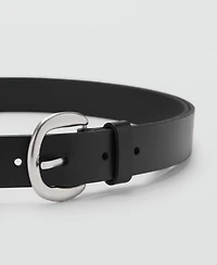 Mango Women's Rounded Buckle Leather Belt