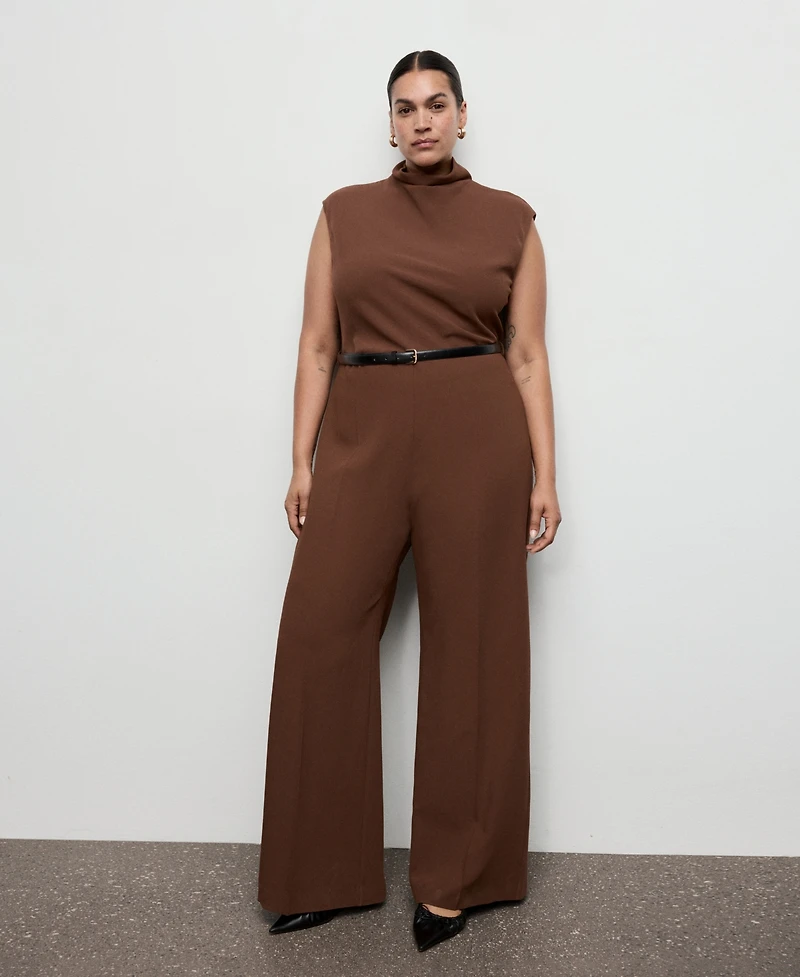 Mango Women's Draped Neck Belt Jumpsuit
