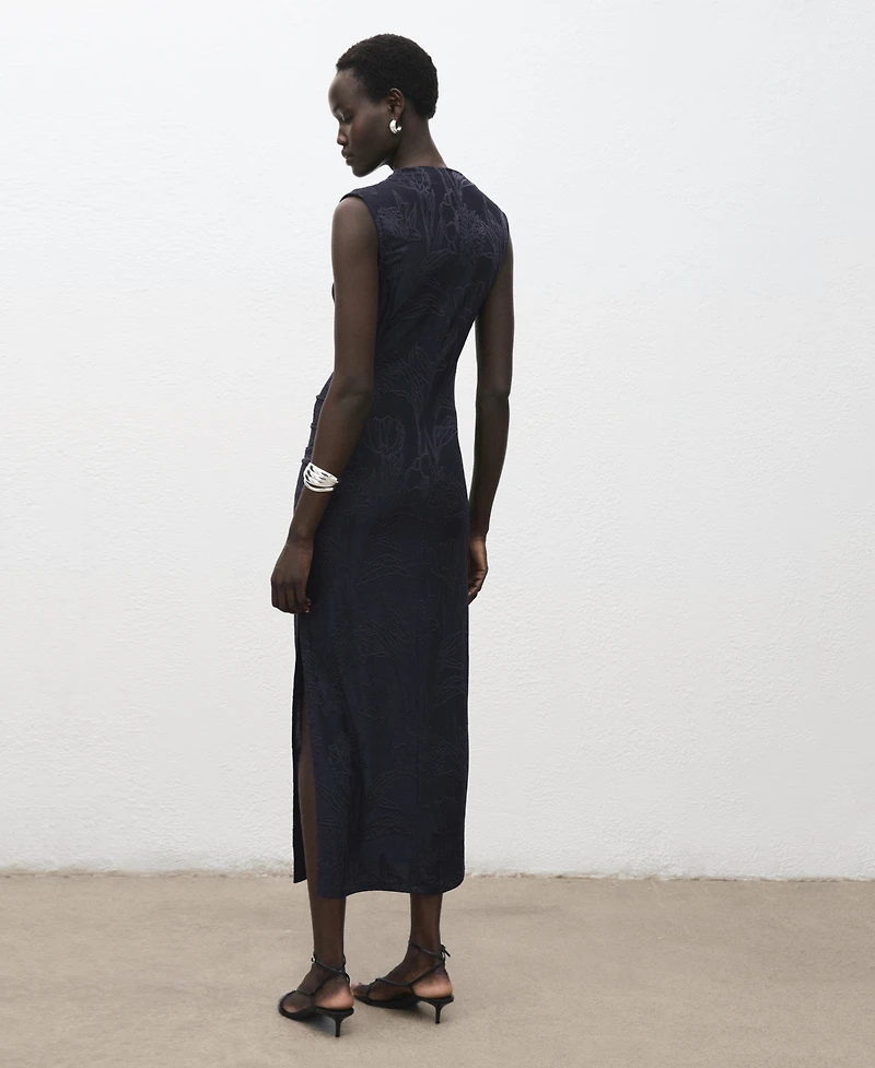 Mango Women's Draped Collar Embroidered Dress