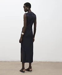 Mango Women's Draped Collar Embroidered Dress