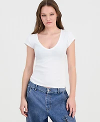 Derek Heart Juniors' V-Neck Cap-Sleeve Cotton T-Shirt