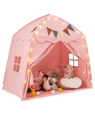 Skonyon Kids Play Tent Bed Tent with String Lights Extra Large Playhouse Tent-Pink