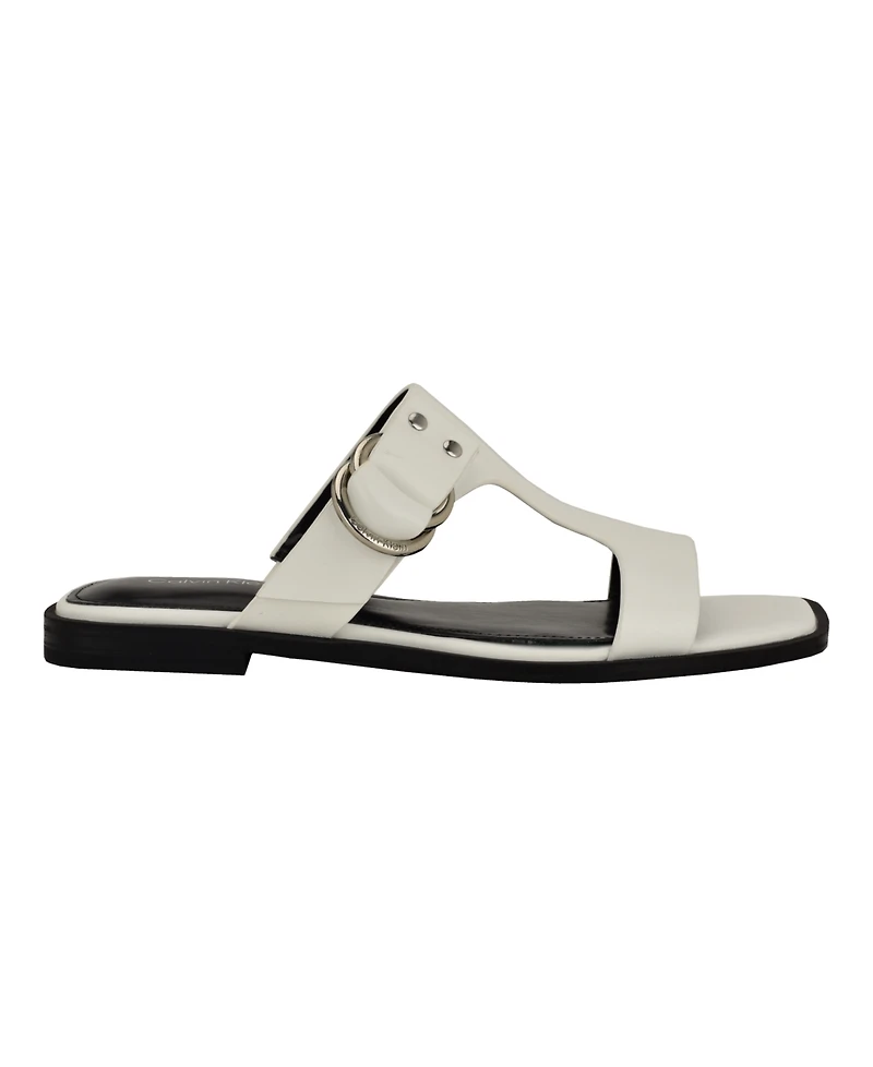 Calvin Klein Women's Meritt Leather Flat Slip-On Sandals
