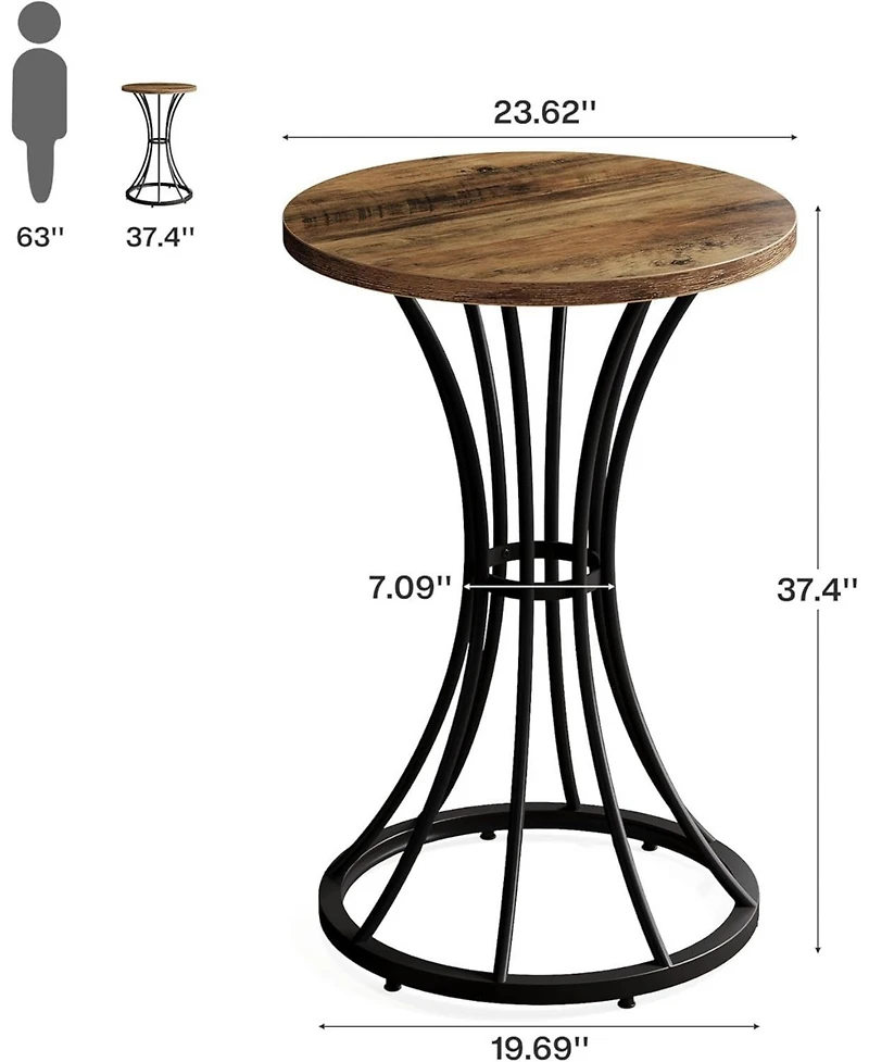Tribesigns Round Bar Table with Curved Metal Base, 37.4" H