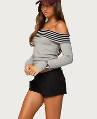 Edikted Women's Leetal Stripey Foldover Knit Top