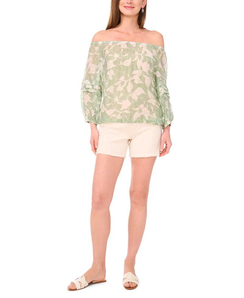 Vince Camuto Women's Printed Off-the-Shoulder Pleated Top