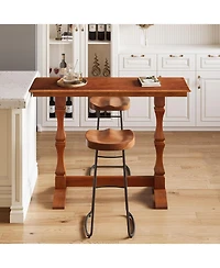 Tribesigns Bar Height Table, Small Pub Table with Solid Wood Base, Mocha Brown