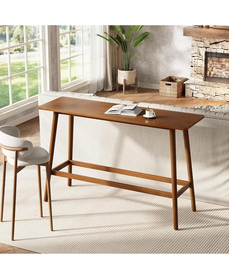 Tribesigns 63" Bar Table, Counter Height Table with Solid Wood Legs