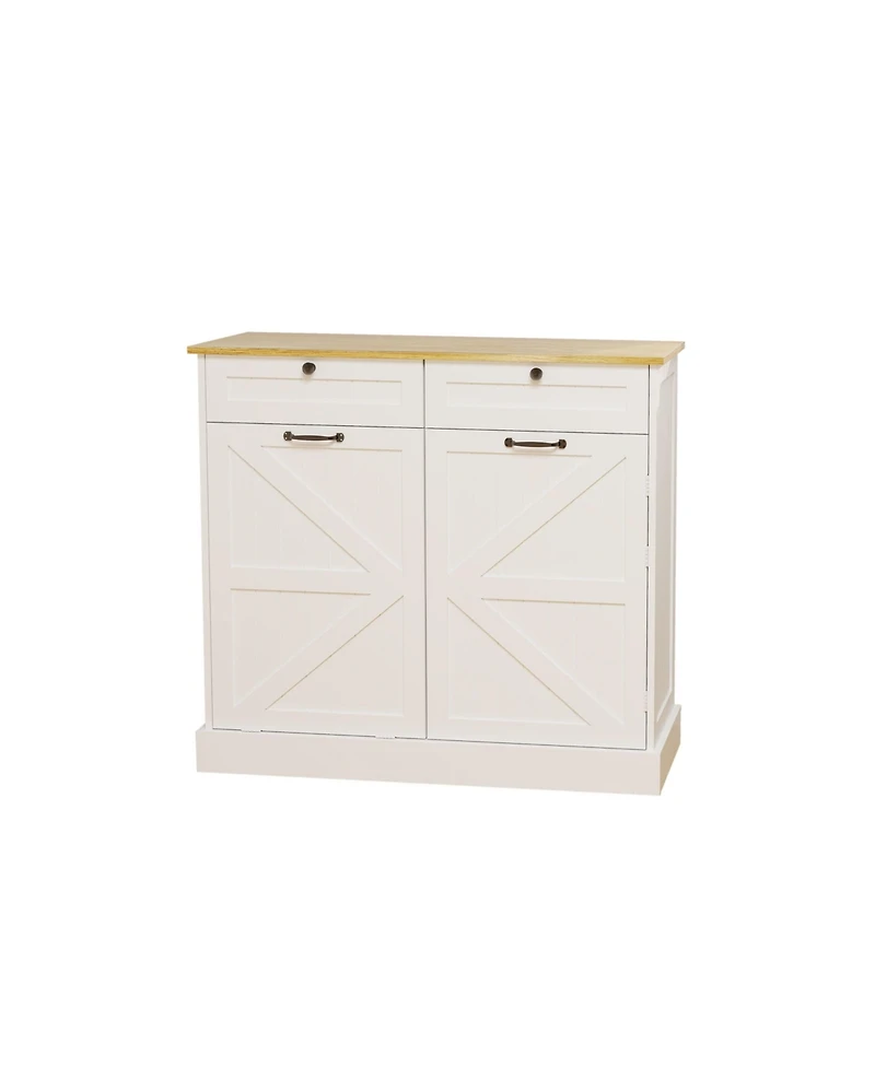 Casainc Kitchen Trash Can Storage Cabinet with 2 Drawers, Tilt-Out Trash Bin, Door & 2 Shelves for Kitchen & Living