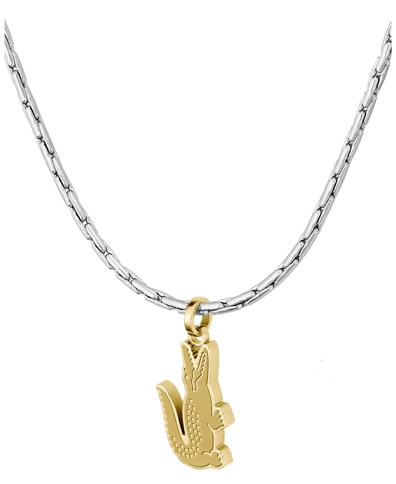 Lacoste Men's Arthor Silver Stainless Steel with Yellow Gold Crocodile Necklace