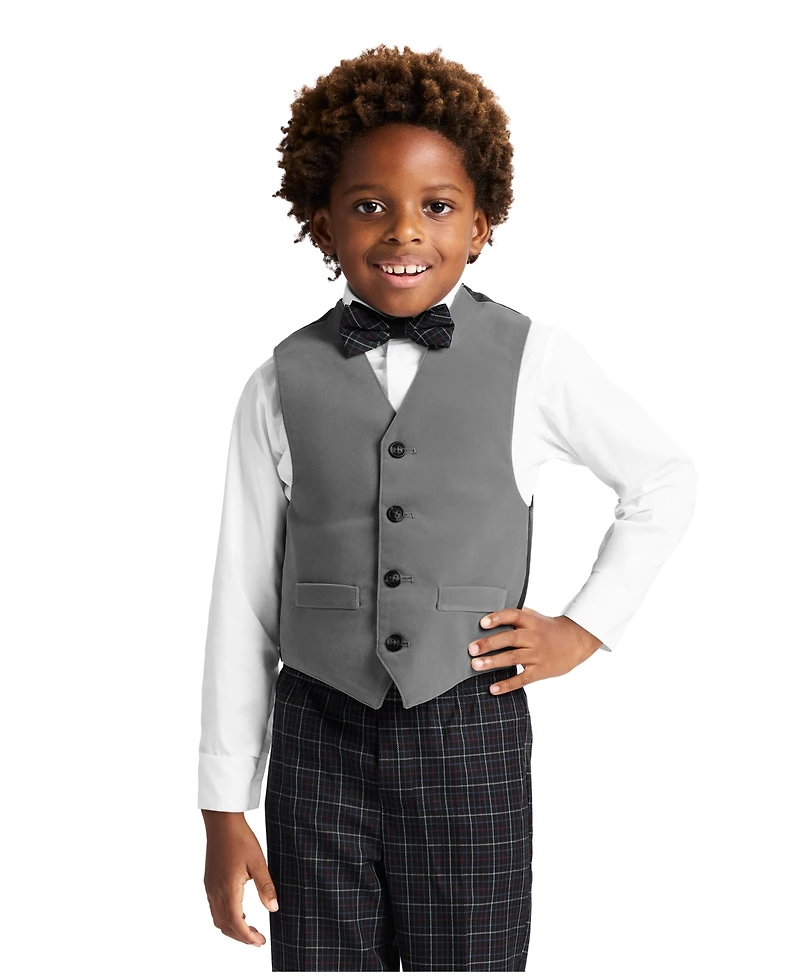 Nautica Toddler & Little Boys Grey Velvet Vest, Shirt, Bow Tie Plaid Pants Set