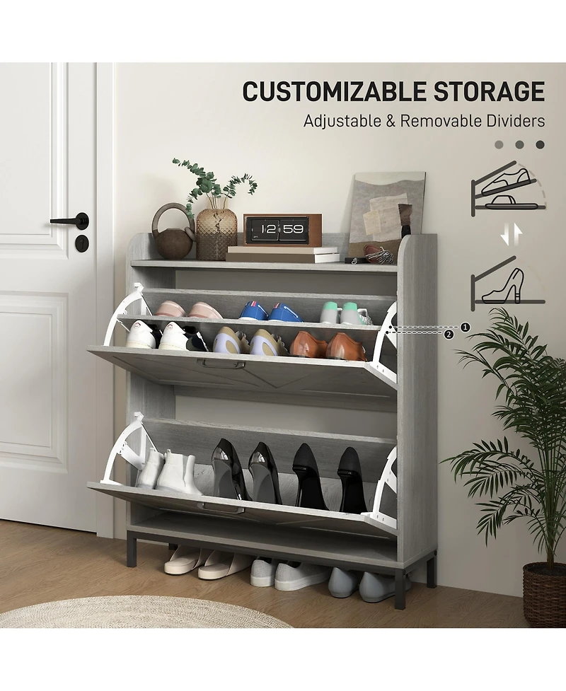 Homcom Narrow Shoe Cabinet, Farmhouse Shoe Storage Cabinet, Light