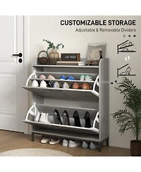 Homcom Narrow Shoe Cabinet, Farmhouse Shoe Storage Cabinet, Light