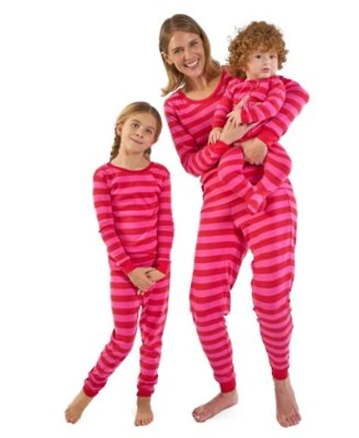 Leveret Matching Mommy Me Magenta Pink Red Striped Cotton Pajamas
